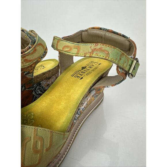 L’Artiste Spring Step 3D Floral Geo Wedge Size 40 Green Orange Yellow - Picture 7 of 16